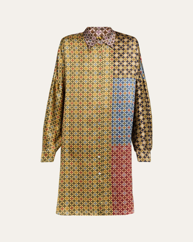 Dasia Patchwork Print Silk Shirtdress